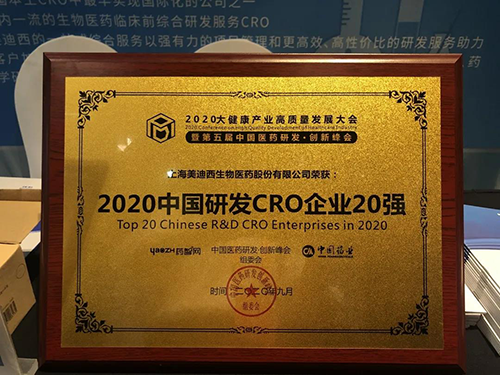 2020中國研發CRO企業20強 美迪西